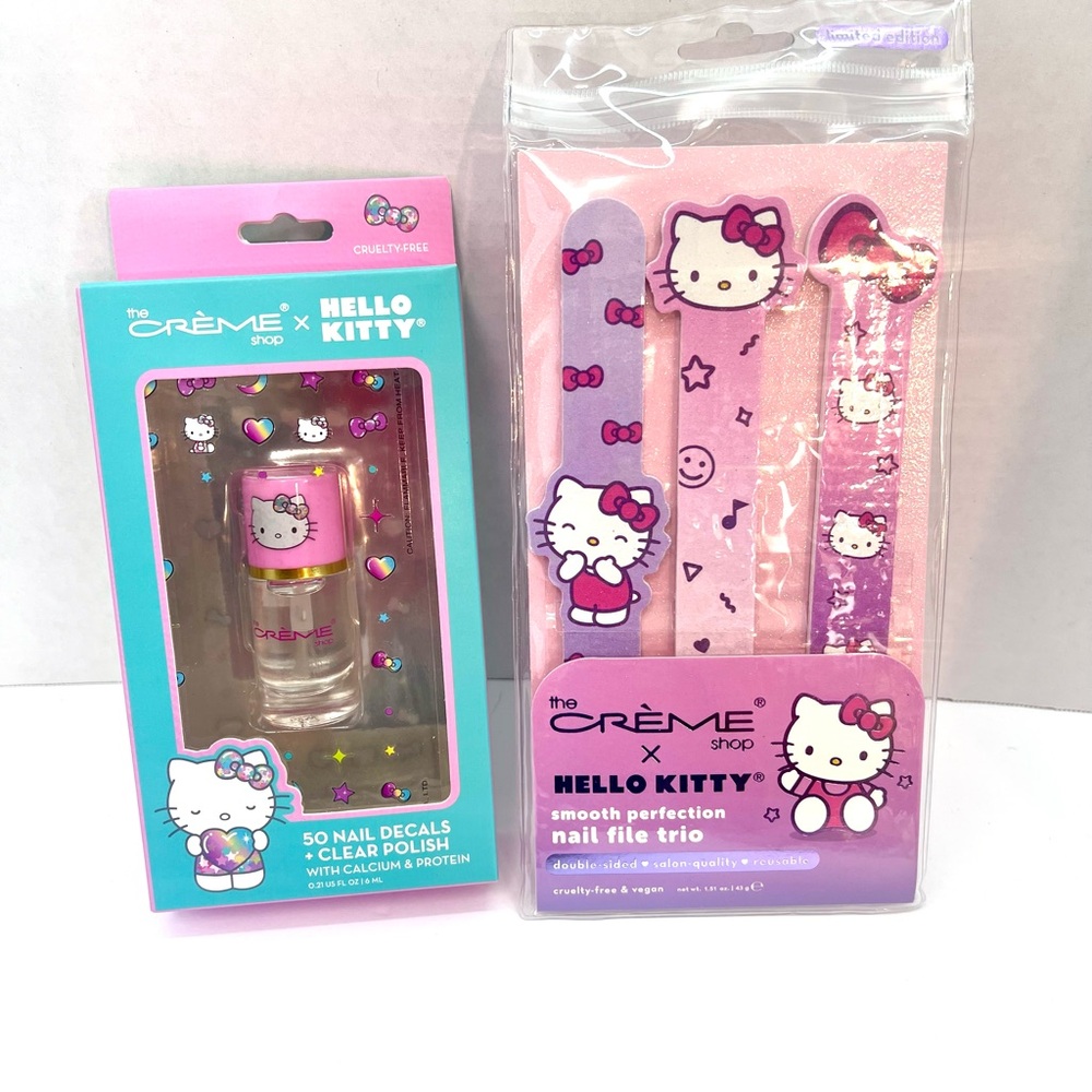 Hello Kitty Pink Nail Care Kit - Nail Decals, Clear Polish & Nail File Trio
